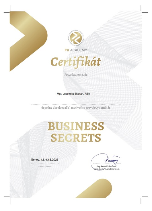 Certifikát Business Secrets